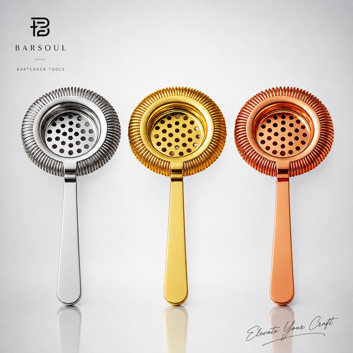 BARSOUL Hawthorne strainer in three surface finishes